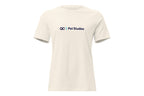 Beige t-shirt with a QC Pet Studies logo on a white background