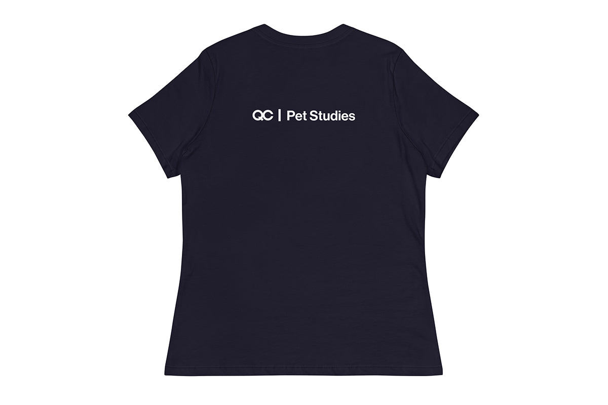 Navy Grey t-shirt with 'QC Pet Studies' text on a white background