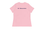 Back of pink t-shirt with 'QC Makeup Academy' text on a white background