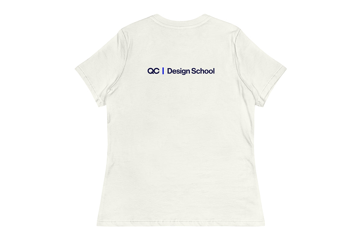 White t-shirt with 'OC Design School' logo on the back against a white background