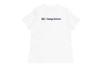 White t-shirt with 'QC Design School' text on a white background