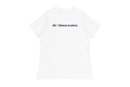 Back of white t-shirt with 'QC Makeup Academy' text on a white background