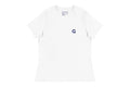 White t-shirt with a Q logo on the chest against a white background