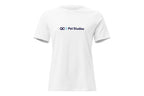 White t-shirt with 'QC Pet Studies' logo on a white background