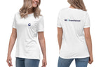 White t-shirt with a Q logo on the front and 'QC Event School' on the back, worn by a person.